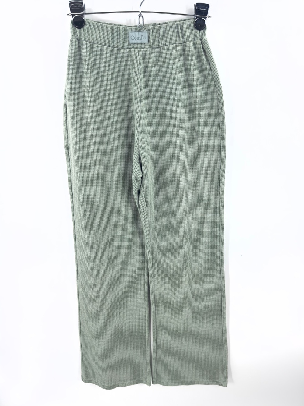 Comfrt Waffle Lounge Pants Green Size XS Casual Cozy Soft Relaxed Wide Leg - Picture 2 of 8